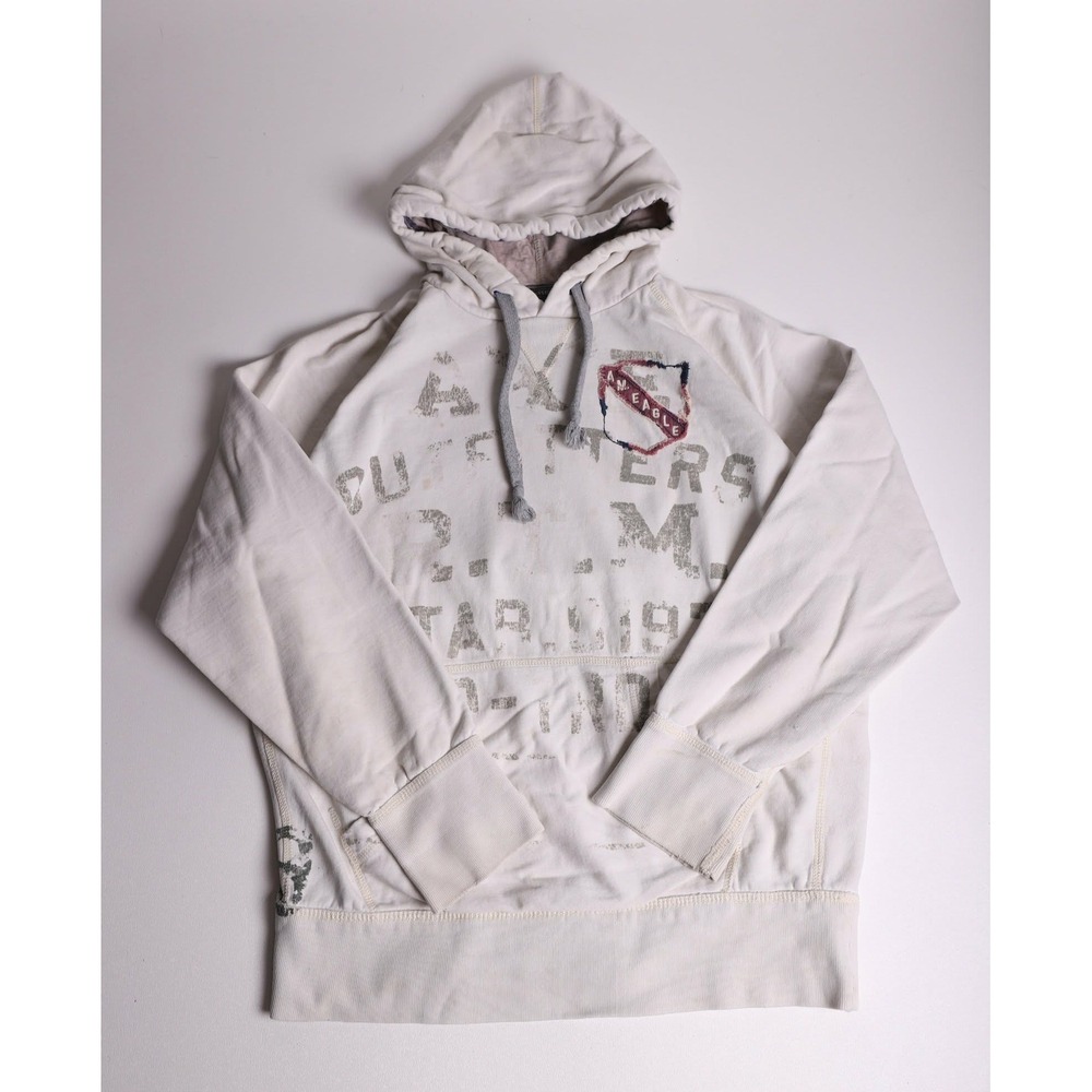 American Eagle Outfitters Mens XL Eagle Fleece Hoodie Distressed Graphic White